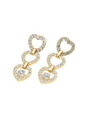 Tigerstars Gold Rhinestone Open Heart Link Drop Earrings
